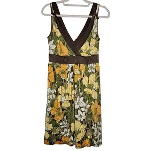 Tommy Bahama 6 Silk Floral Brown Trim Sleeveless Dress Casual Summer‎ Sun Dress